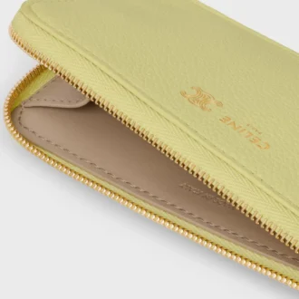 Porte-cartes long à fermeture éclair en cuir de veau grainé souple