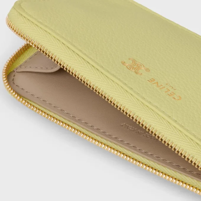 Porte-cartes long à fermeture éclair en cuir de veau grainé souple
