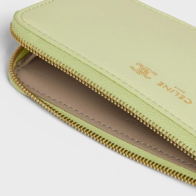 Porte-cartes long à fermeture éclair en cuir de veau grainé souple