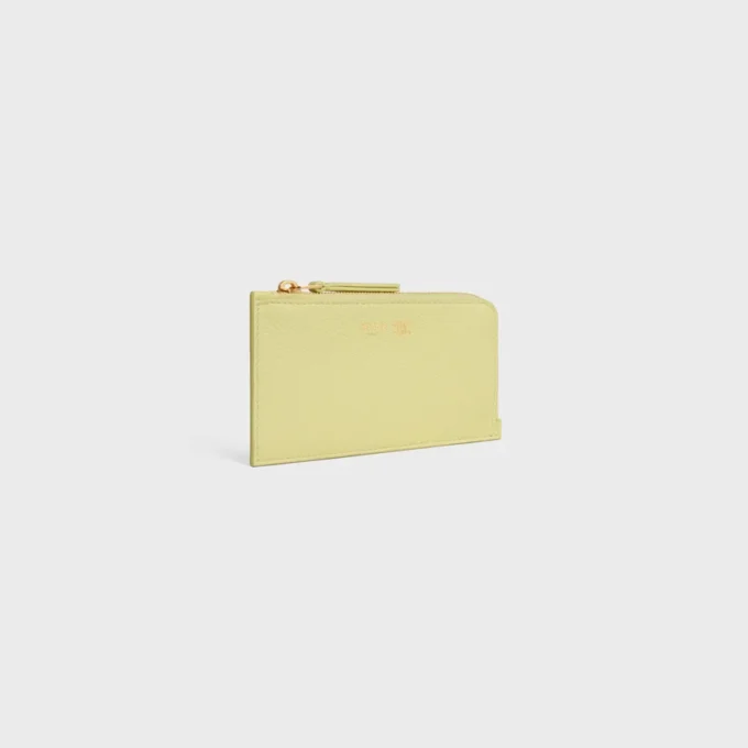 Porte-cartes long à fermeture éclair en cuir de veau grainé souple