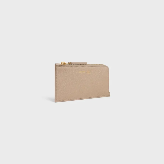 Porte-cartes long à fermeture éclair en cuir de veau grainé souple