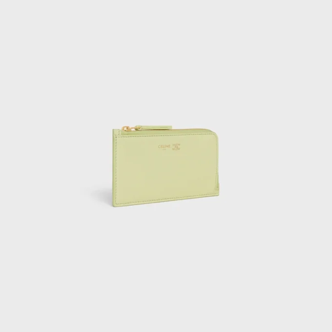 Porte-cartes long à fermeture éclair en cuir de veau grainé souple