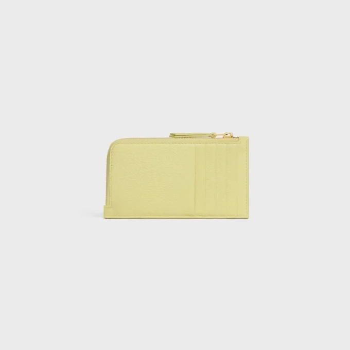 Porte-cartes long à fermeture éclair en cuir de veau grainé souple