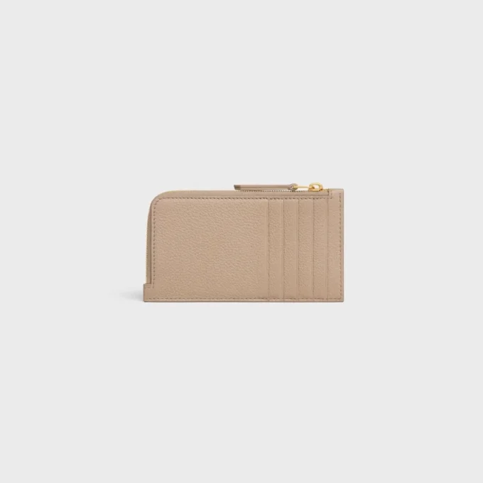 Porte-cartes long à fermeture éclair en cuir de veau grainé souple