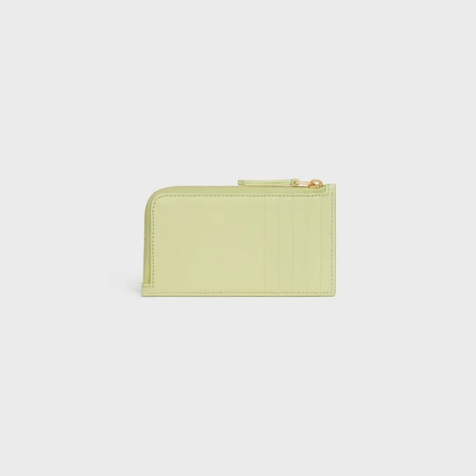 Porte-cartes long à fermeture éclair en cuir de veau grainé souple