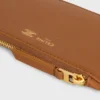 Porte-cartes long à fermeture éclair en cuir de veau grainé souple