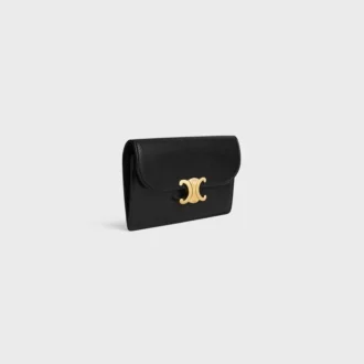 Porte-cartes long à rabat Triomphe en cuir de veau brillant