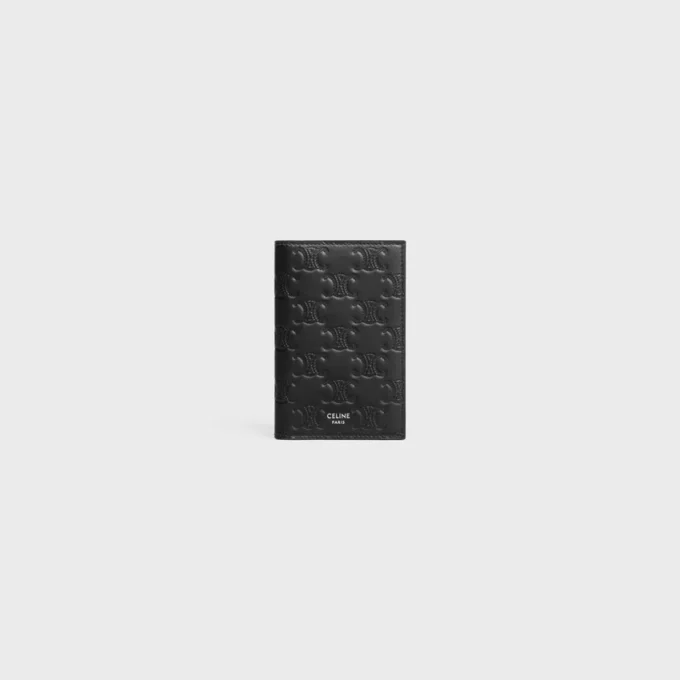 Porte-cartes vertical en cuir de veau avec motif Triomphe en relief