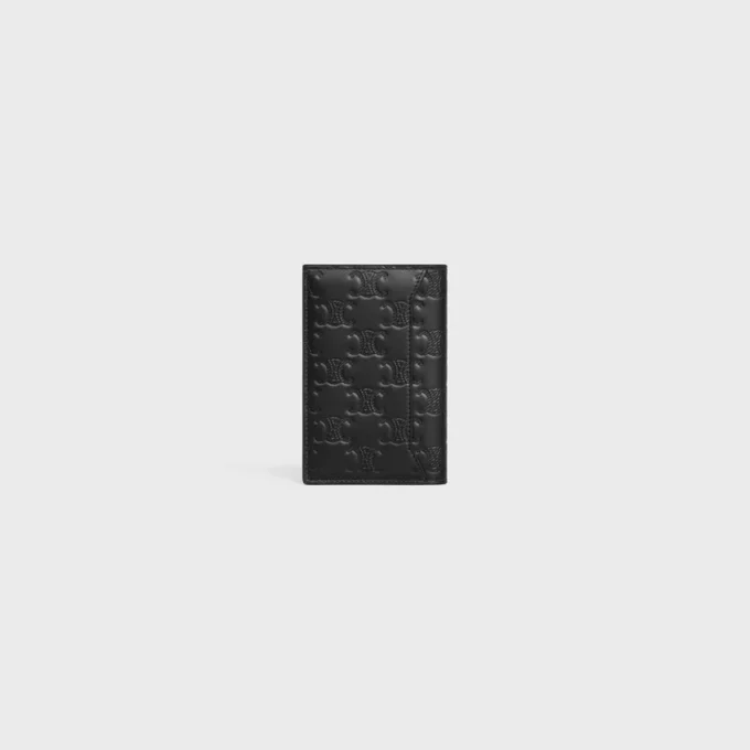 Porte-cartes vertical en cuir de veau avec motif Triomphe en relief