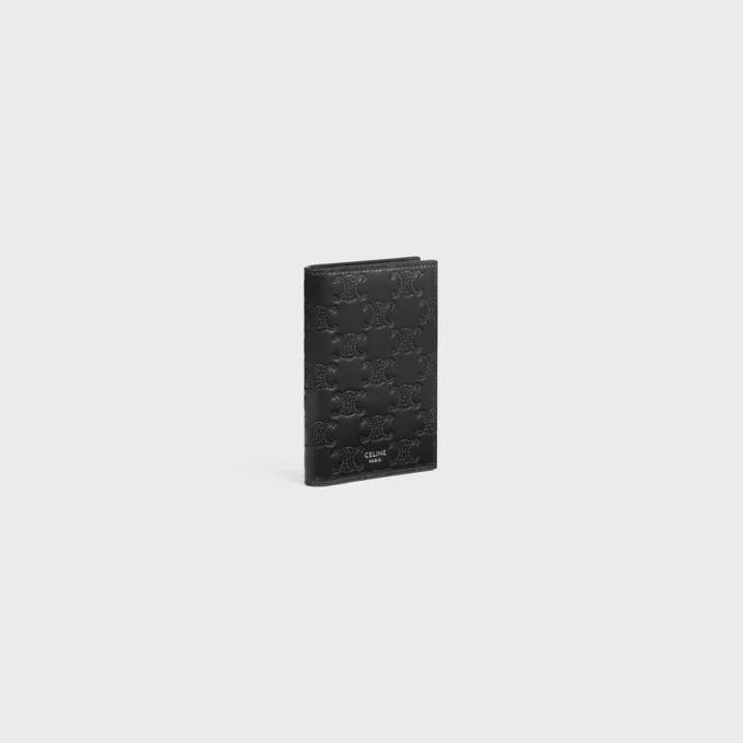 Porte-cartes vertical en cuir de veau avec motif Triomphe en relief
