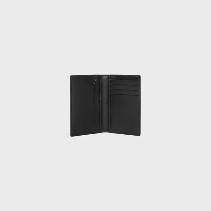 Porte-cartes vertical en cuir de veau avec motif Triomphe en relief