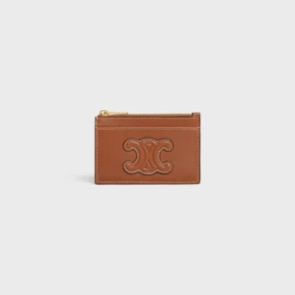 Porte-cartes zippé Cuir Triomphe en cuir d&rsquo;agneau lisse