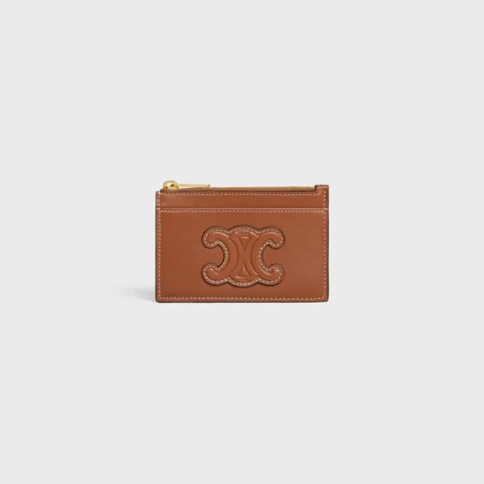 Porte-cartes zippé Cuir Triomphe en cuir d&rsquo;agneau lisse
