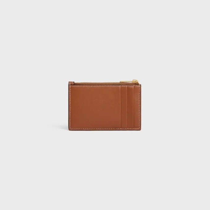 Porte-cartes zippé Cuir Triomphe en cuir d&rsquo;agneau lisse