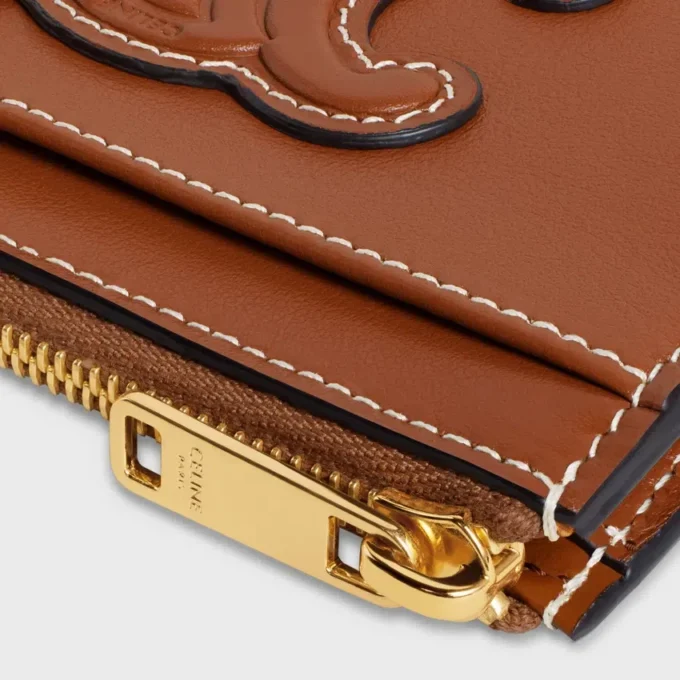Porte-cartes zippé Cuir Triomphe en cuir d&rsquo;agneau lisse