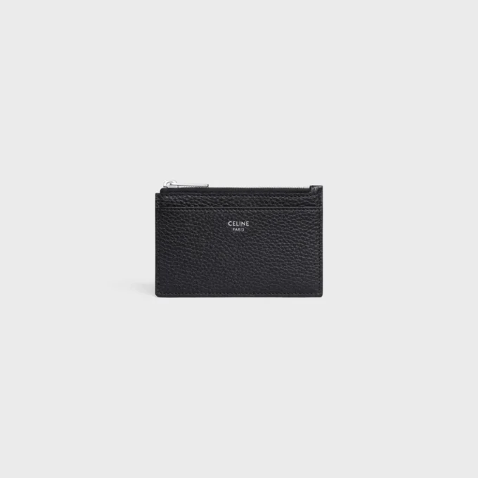 Porte-cartes zippé en cuir de veau grainé Porte-cartes zippé en cuir de veau grainé