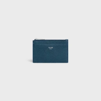 Porte-cartes zippé en cuir de veau grainé