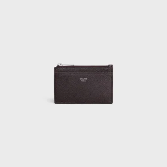 Porte-cartes zippé en cuir de veau grainé