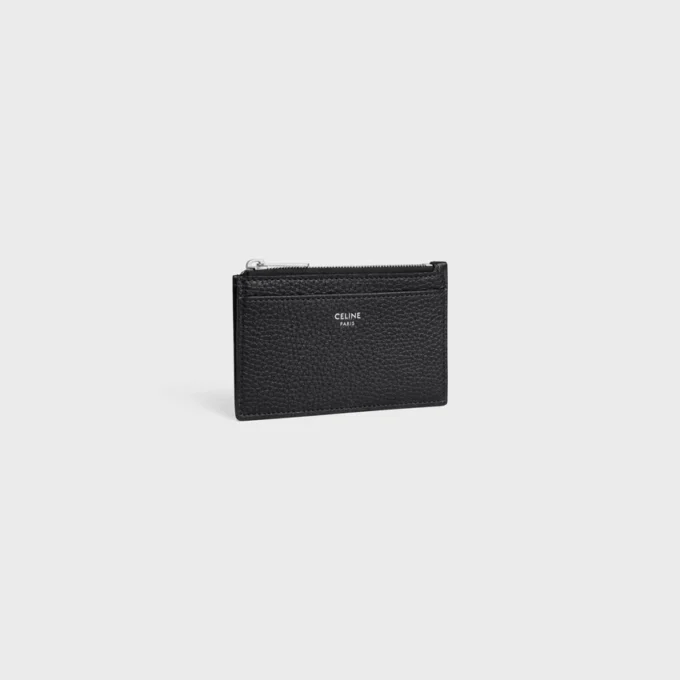 Porte-cartes zippé en cuir de veau grainé Porte-cartes zippé en cuir de veau grainé