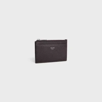 Porte-cartes zippé en cuir de veau grainé