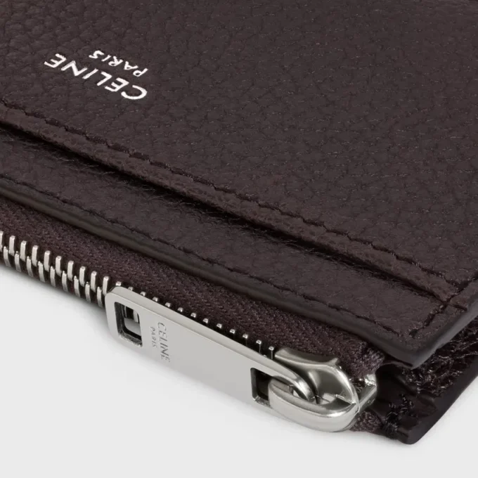 Porte-cartes zippé en cuir de veau grainé Porte-cartes zippé en cuir de veau grainé