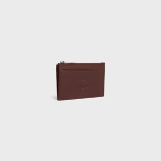 Porte-cartes zippé en cuir de veau satiné avec motif Triomphe en relief