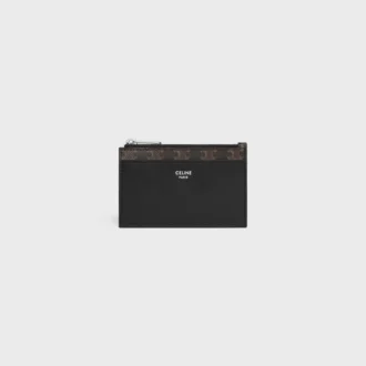 Porte-cartes zippé en Triomphe Canvas et cuir d&rsquo;agneau