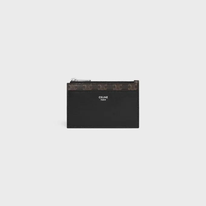 Porte-cartes zippé en Triomphe Canvas et cuir d&rsquo;agneau