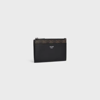 Porte-cartes zippé en Triomphe Canvas et cuir d&rsquo;agneau