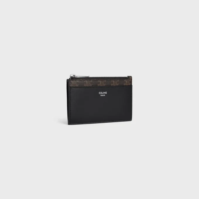 Porte-cartes zippé en Triomphe Canvas et cuir d&rsquo;agneau