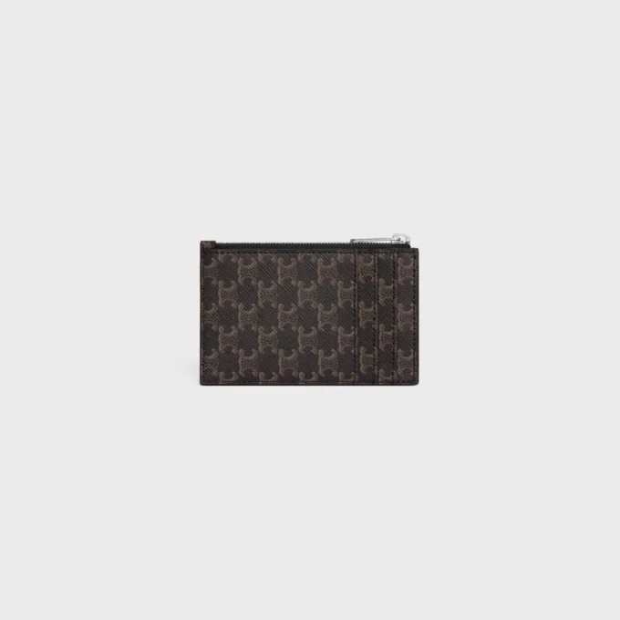 Porte-cartes zippé en Triomphe Canvas et cuir d&rsquo;agneau