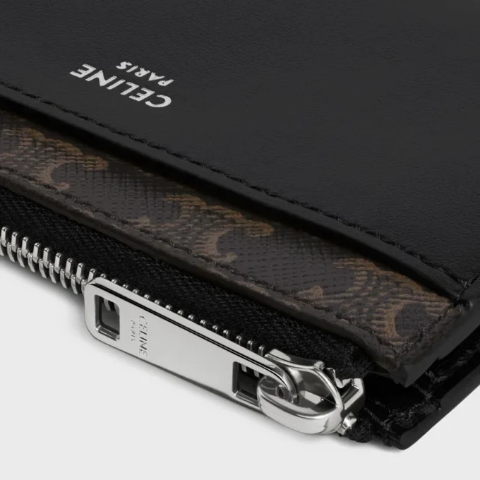 Porte-cartes zippé en Triomphe Canvas et cuir d&rsquo;agneau
