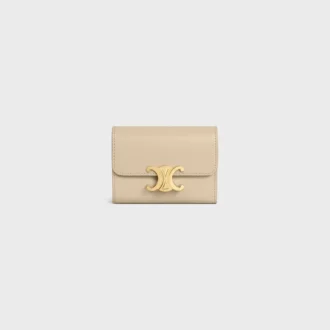 Portefeuille compact avec compartiment à monnaie Triomphe en cuir de veau brillant