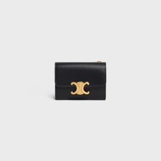 Portefeuille compact avec compartiment à monnaie Triomphe en cuir de veau brillant
