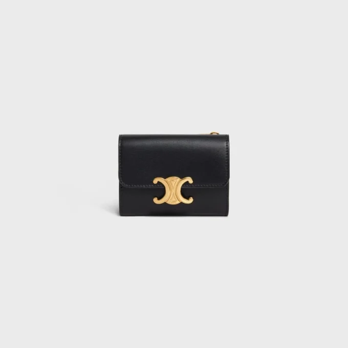 Portefeuille compact avec compartiment à monnaie Triomphe en cuir de veau brillant Portefeuille compact avec compartiment à monnaie Triomphe en cuir de veau brillant
