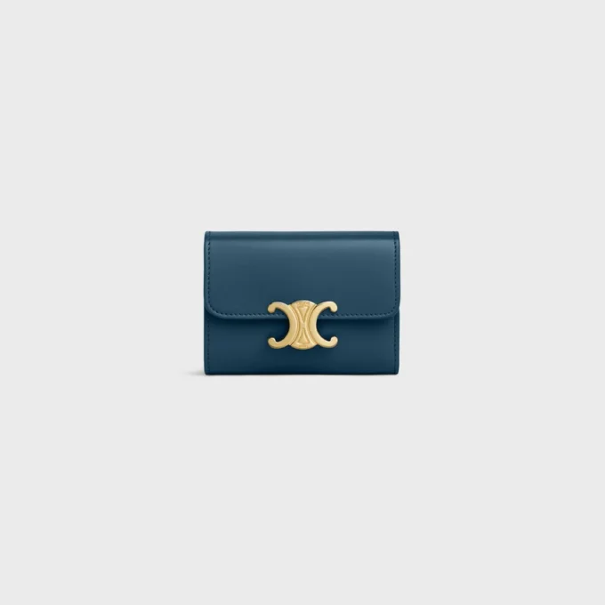 Portefeuille compact avec compartiment à monnaie Triomphe en cuir de veau brillant Portefeuille compact avec compartiment à monnaie Triomphe en cuir de veau brillant
