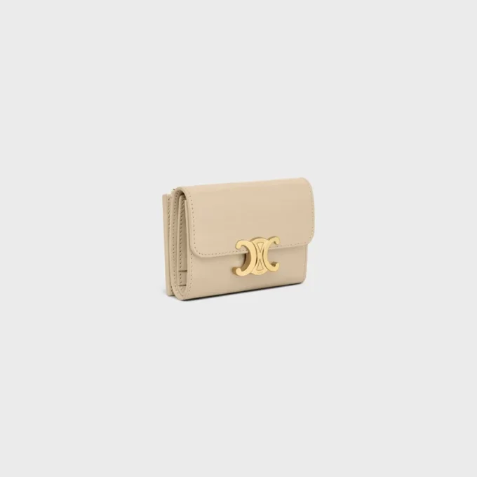 Portefeuille compact avec compartiment à monnaie Triomphe en cuir de veau brillant