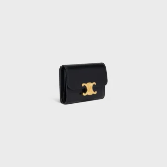 Portefeuille compact avec compartiment à monnaie Triomphe en cuir de veau brillant