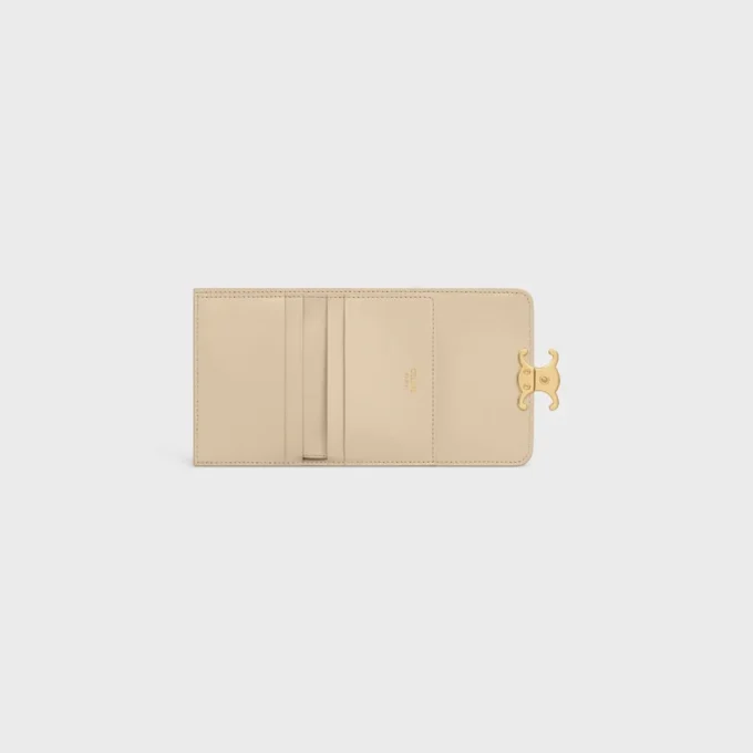 Portefeuille compact avec compartiment à monnaie Triomphe en cuir de veau brillant