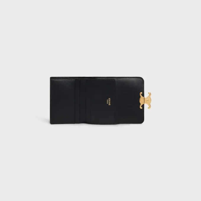 Portefeuille compact avec compartiment à monnaie Triomphe en cuir de veau brillant Portefeuille compact avec compartiment à monnaie Triomphe en cuir de veau brillant