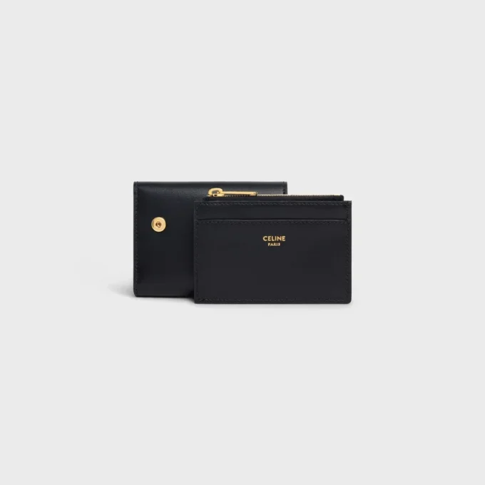 Portefeuille compact avec compartiment à monnaie Triomphe en cuir de veau brillant Portefeuille compact avec compartiment à monnaie Triomphe en cuir de veau brillant