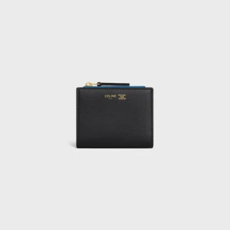 Portefeuille compact Triomphe Stamp en cuir de veau grainé souple