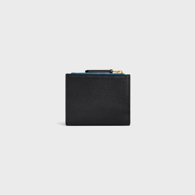 Portefeuille compact Triomphe Stamp en cuir de veau grainé souple