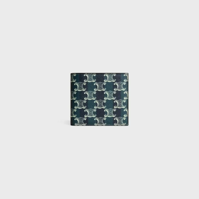 Portefeuille à deux volets en toile Triomphe Canvas rayée et cuir de veau Portefeuille à deux volets en toile Triomphe Canvas rayée et cuir de veau