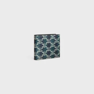 Portefeuille à deux volets en toile Triomphe Canvas rayée et cuir de veau