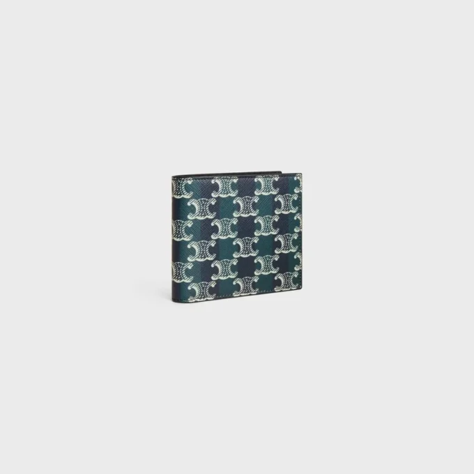 Portefeuille à deux volets en toile Triomphe Canvas rayée et cuir de veau Portefeuille à deux volets en toile Triomphe Canvas rayée et cuir de veau