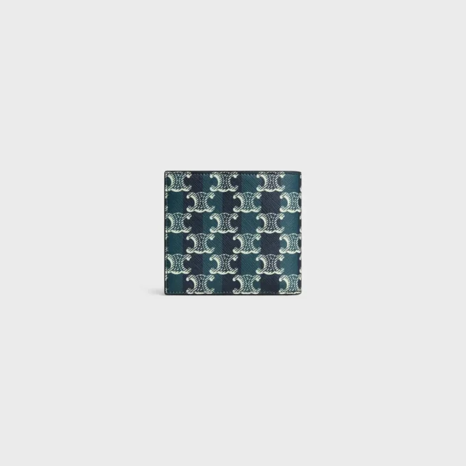 Portefeuille à deux volets en toile Triomphe Canvas rayée et cuir de veau Portefeuille à deux volets en toile Triomphe Canvas rayée et cuir de veau