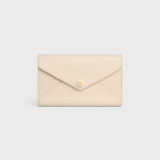 Portefeuille enveloppe à chaîne en cuir de veau brillant