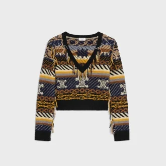 Pull à col en V en cachemire jacquard