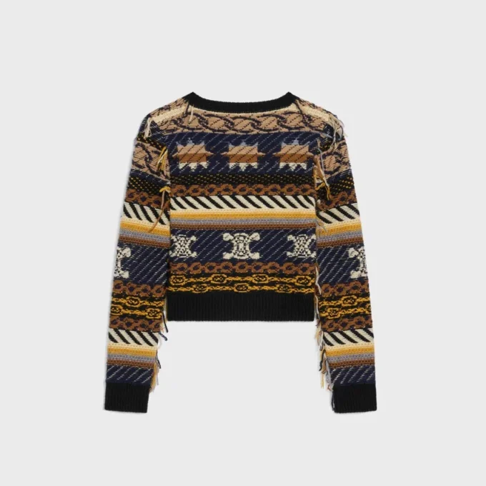 Pull à col en V en cachemire jacquard Pull à col en V en cachemire jacquard
